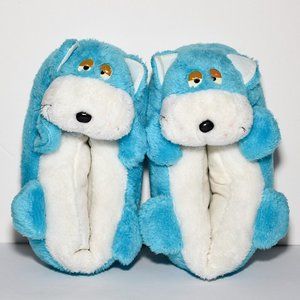 Vintage Blue Cat Plush Animal Slippers